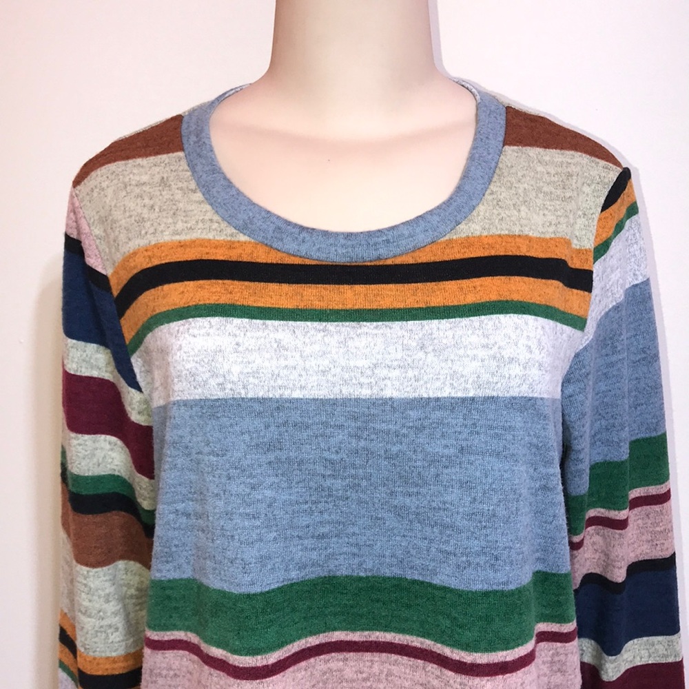 Bombom Fuzzy Soft Striped Color Block Long Sweater - image 3